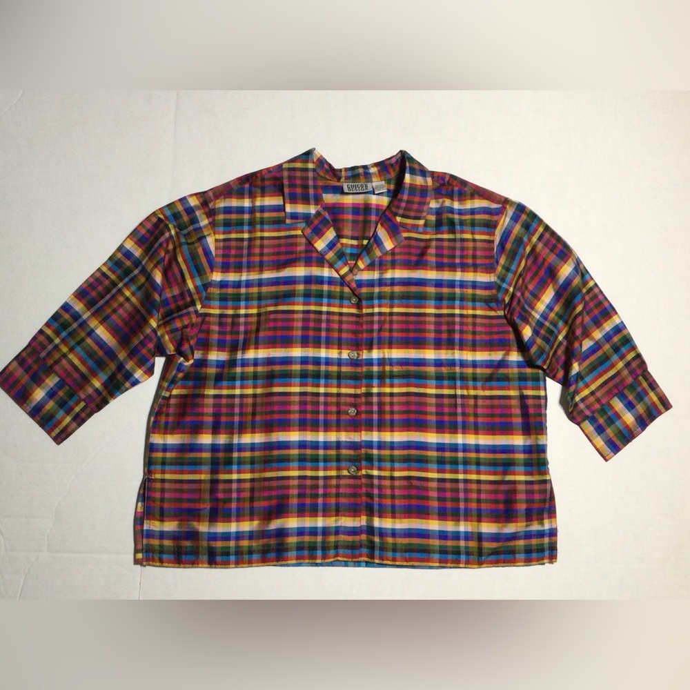 Chico’s Design Vintage Womens Size 2 (Lrg/12) Colorful Silk Plaid Blouse/Jacket